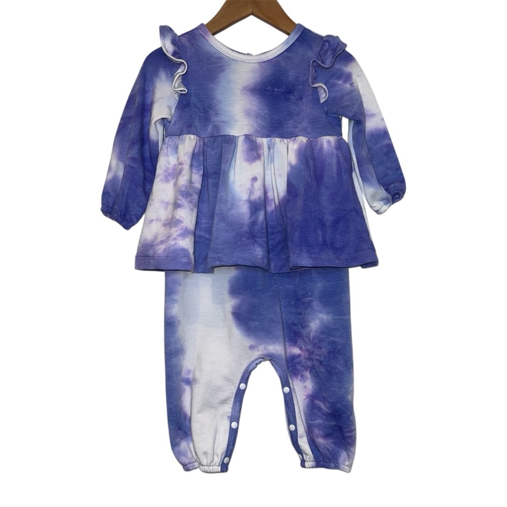 Mabel + Honey 18M Girls Purple Tie-Dye Ruffle Long Sleeve Romper